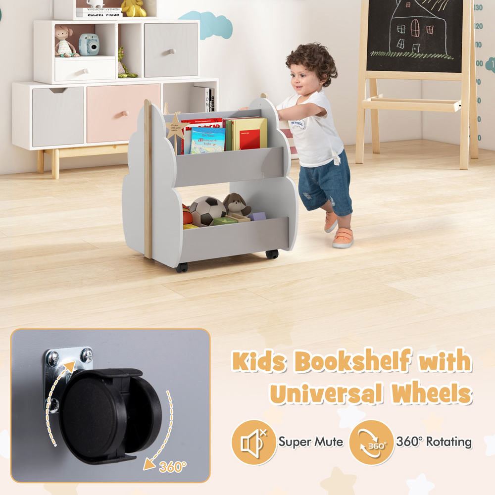 Costway 2 Shelf Grey and White Kids Wooden Tree Shape Bookcase Image 6