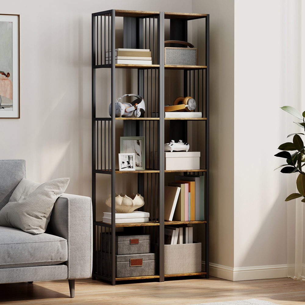 HOMCOM 5 Shelf Rustic Brown Freestanding Bookshelf Image 3