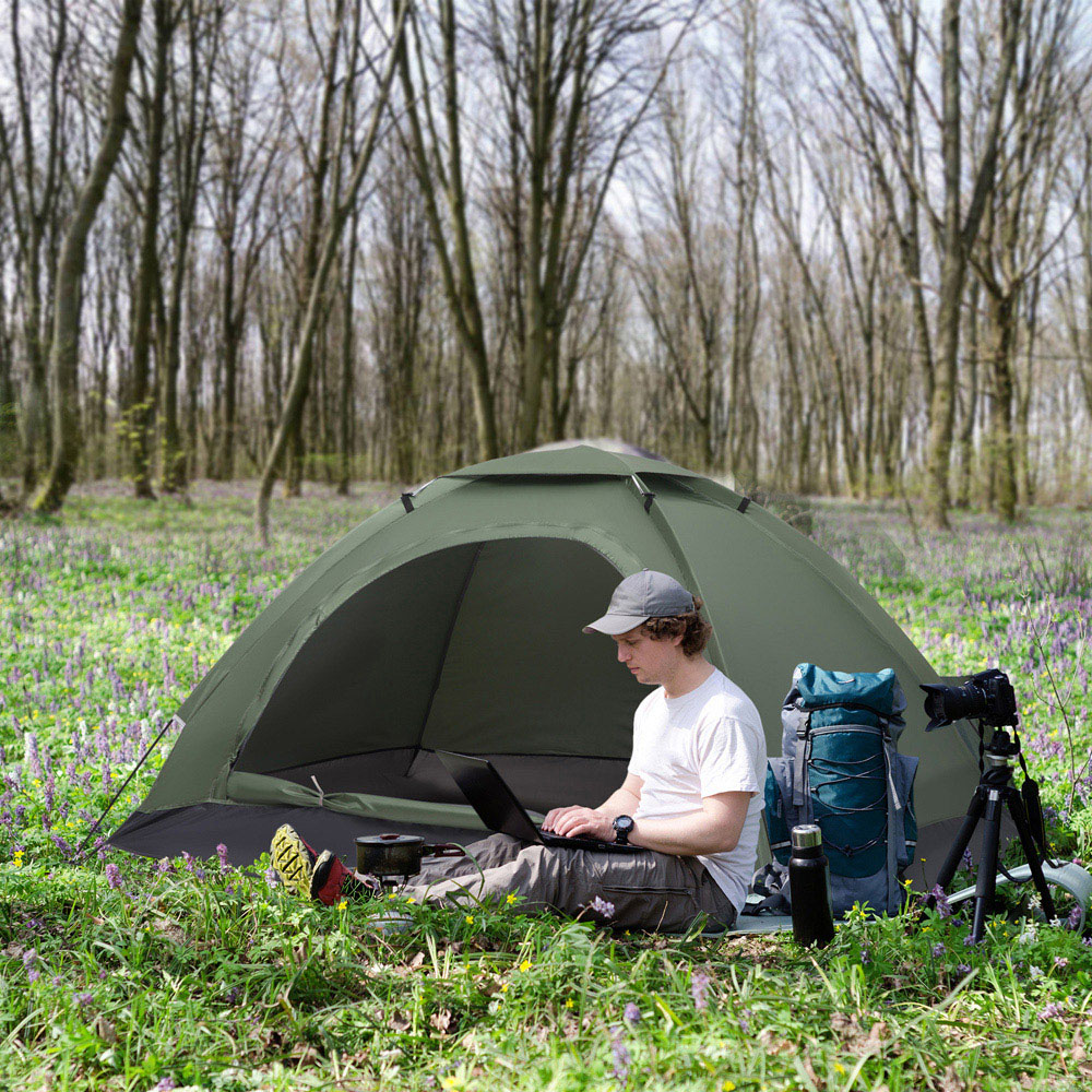 Outsunny 2 Person Waterproof Camping Tent Dark Green Image 2