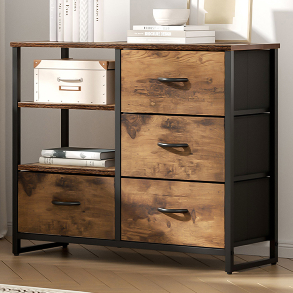 H&O Direct 4 Drawer 2 Shelf Retro Style Storage Cabinet Image 1