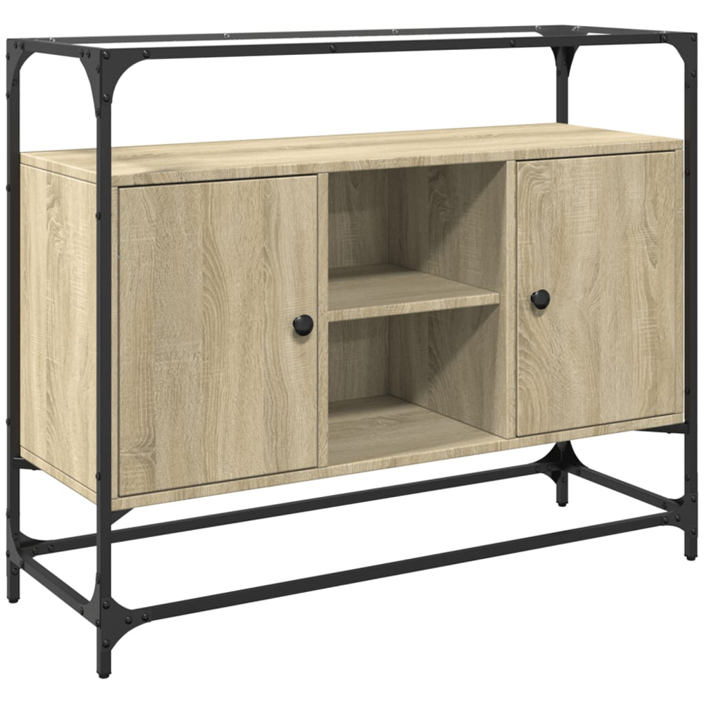 vidaXL 2 Door 3 Shelf Sonoma Oak Glass Top Sideboard Image 2