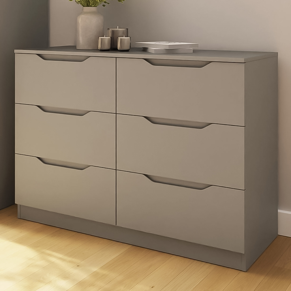 FWStyle Luno 6 Drawer Brown Modern Wide Chest of Drawers Image 1