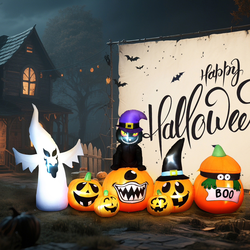 Outsunny Blow Up Inflatables Pumpkin Ghost and Cat Combo Halloween Decoration 8ft Image 6