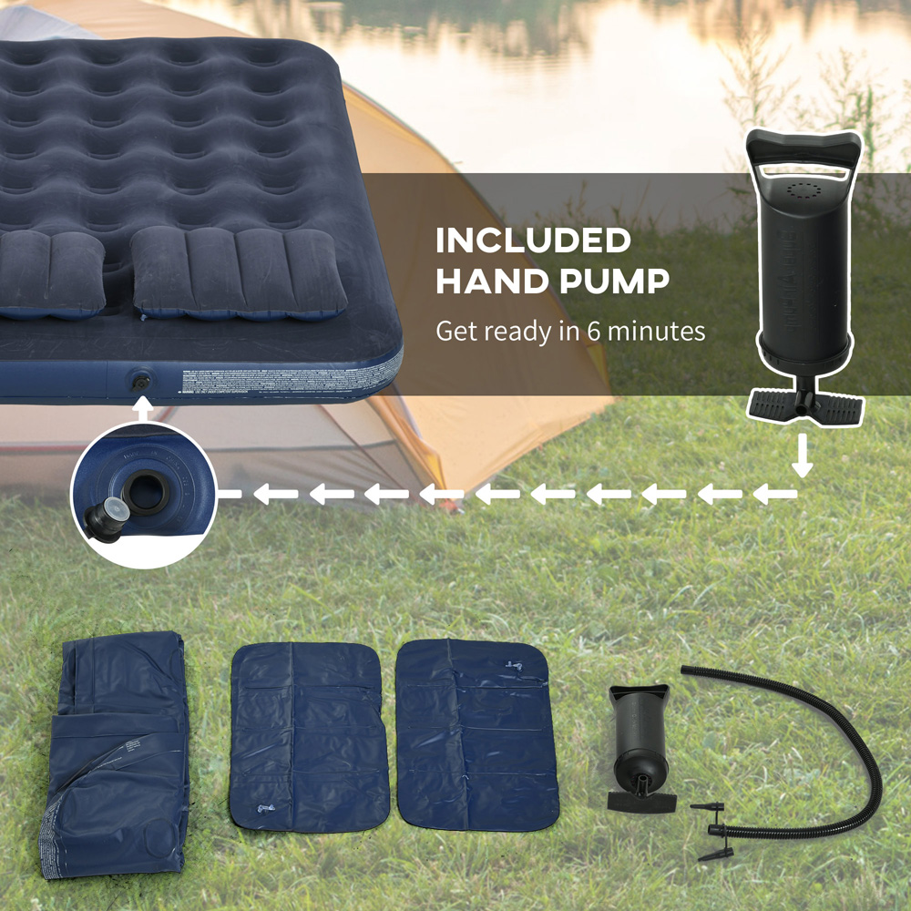 Outsunny Queen Size Blue Air Bed with Built in Hand Pump Image 5