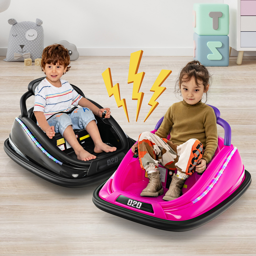 Costway Kids Black Electric Bumper Car with Spin and Remote Control Image 2