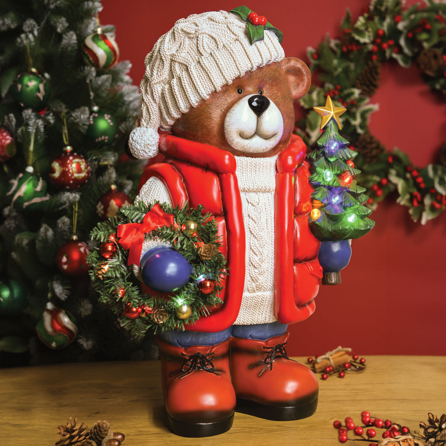 Red Christmas Traditional Bear Decoration Ornament Image 1