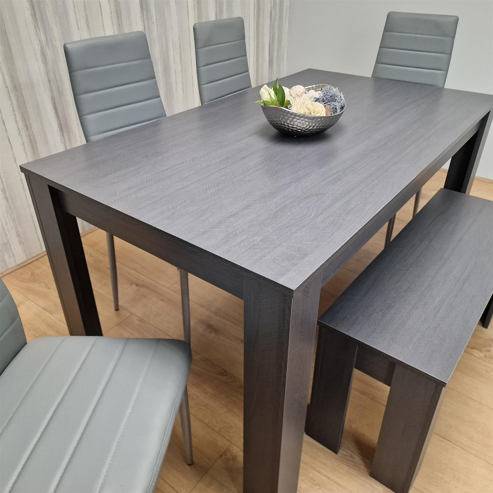 Kosy Koala 6 Seater Wood and Leather Dining Table Set with Bench Grey Image 2