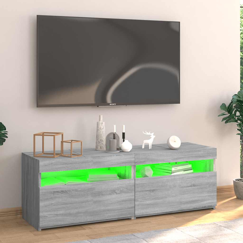 vidaXL 2 Door 2 Shelf Grey Sonoma TV Cabinet with RGB LED Lights Image 9