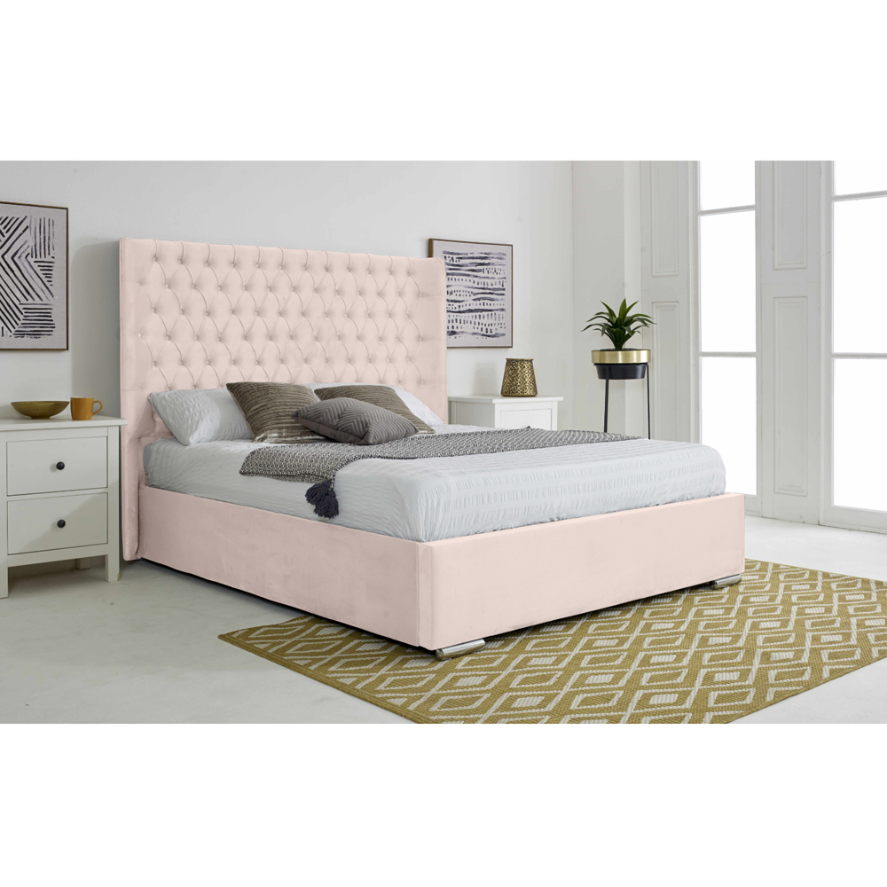 Eleganza Home Woodlake Super King Size Pink Plush Velvet Bed Frame with Chesterfield Headboard Image 3