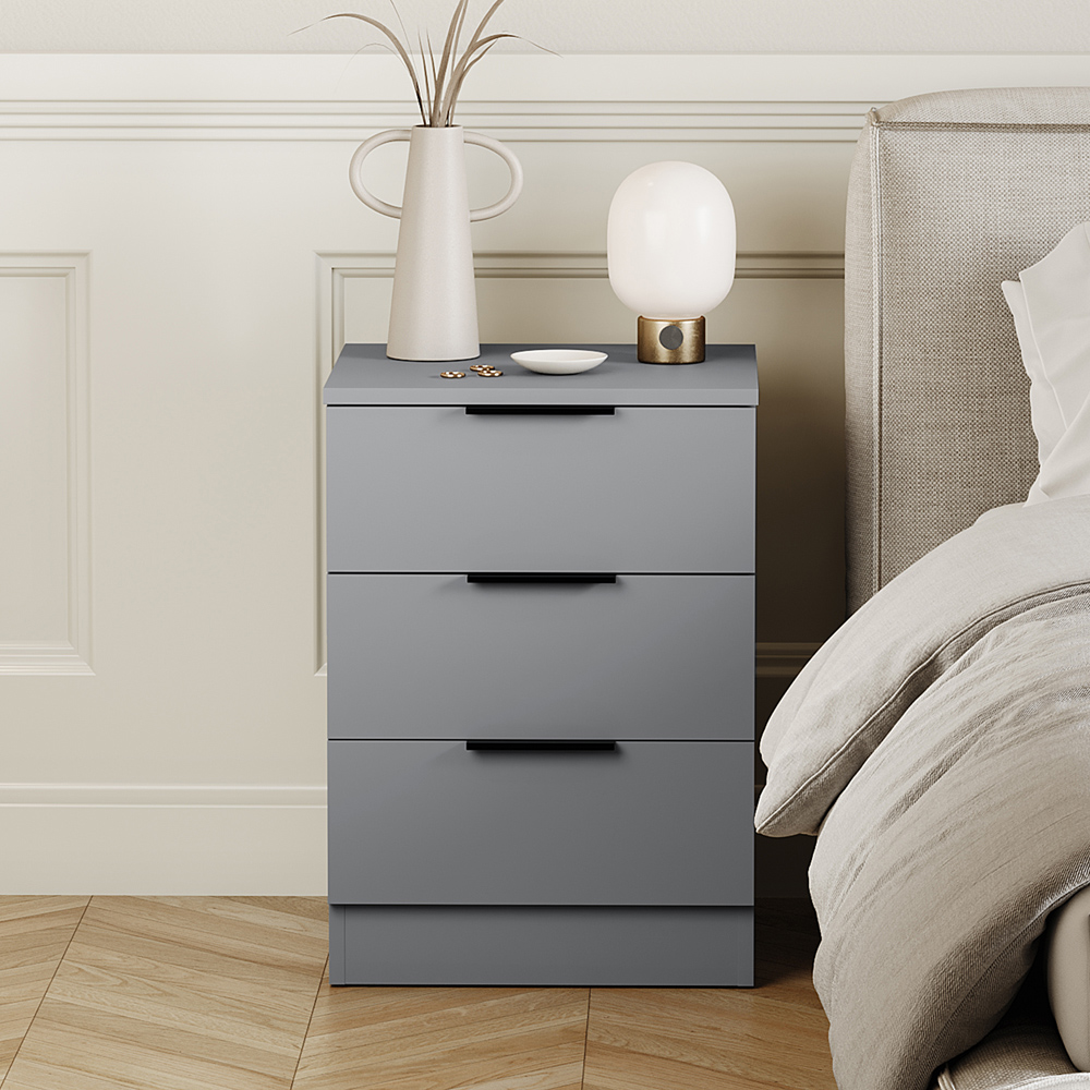 VIDA DESIGNS Terga 3 Drawer Grey Bedside Cabinet Image 3