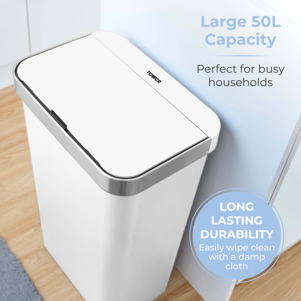 Tower Rectangular White Bin ABS Sensor 50L Image 4