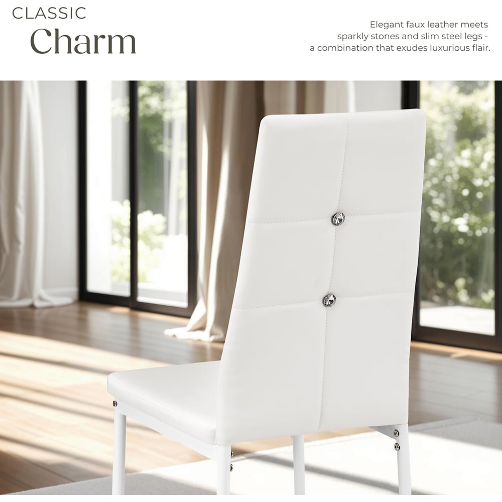 tectake Set of 4 White Rhinestone Highlight Dining Chairs Image 7