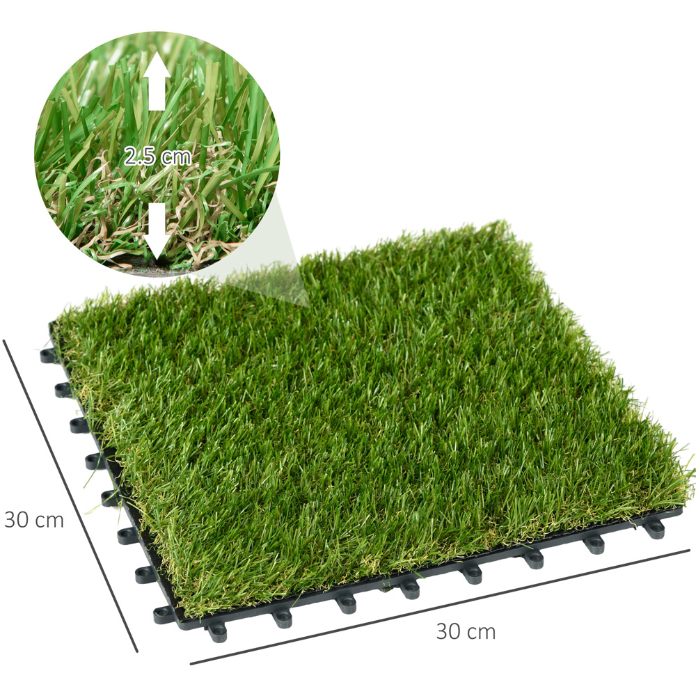 Outsunny 25mm Dark Green Weatherproof Artificial Grass Turf Tile 30 x 30cm 10 Pack Image 9