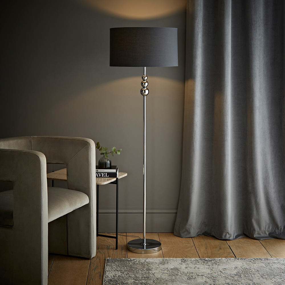 ValueLights Marissa Reni Charcoal Grey Shade and Chrome Ball LED Floor Lamp Image 2