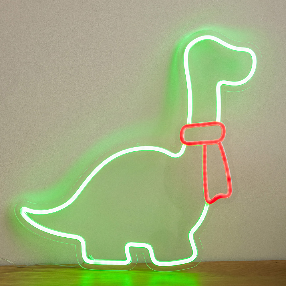 Samuel Alexander Green and Red LED Neon Dinosaur Christmas Decoration with Scarf and Stand 43cm Image 5