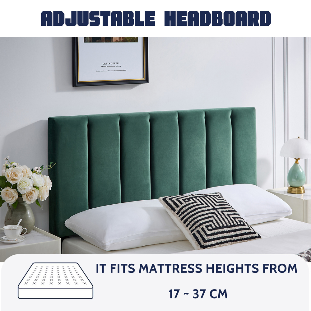 Furniture One King Size Green Upholstered Bed Frame with Adjustable Headboard Image 4