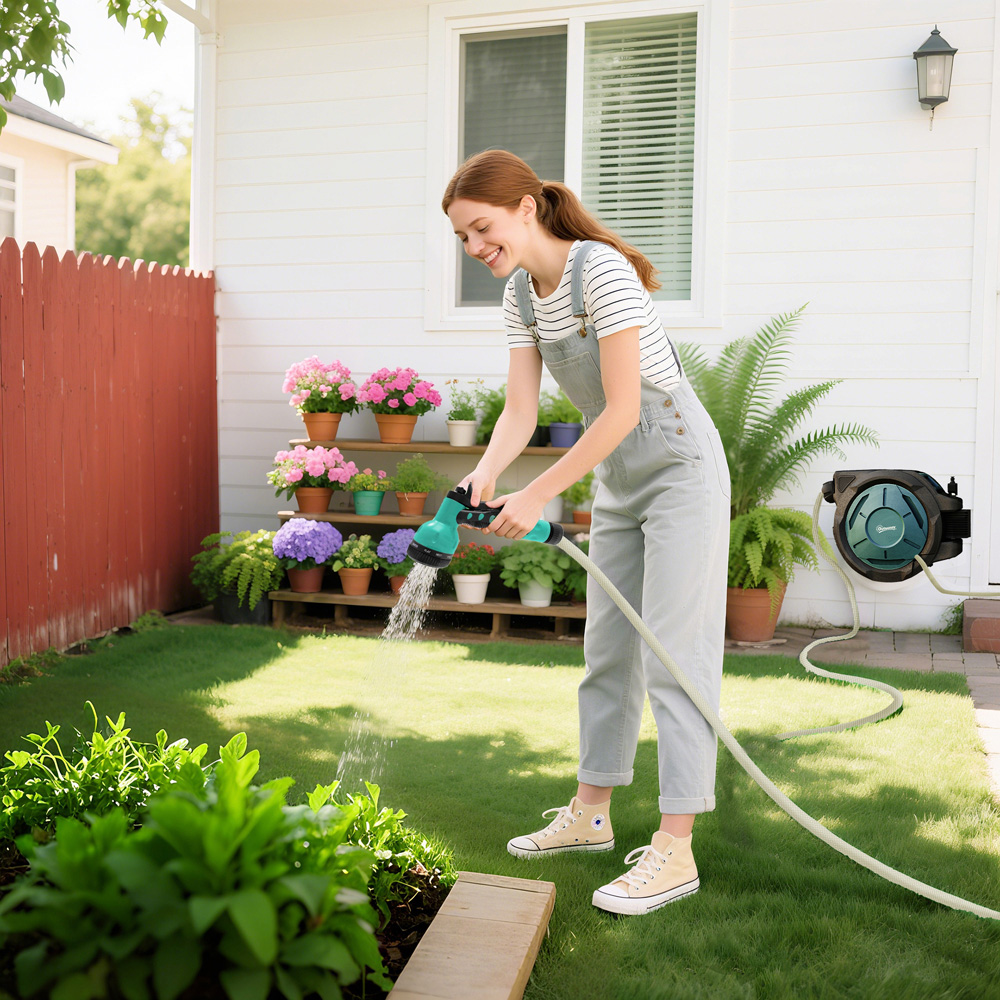 Outsunny Black Retractable Hose Reel Wall Mounted with Lock 20m Image 4