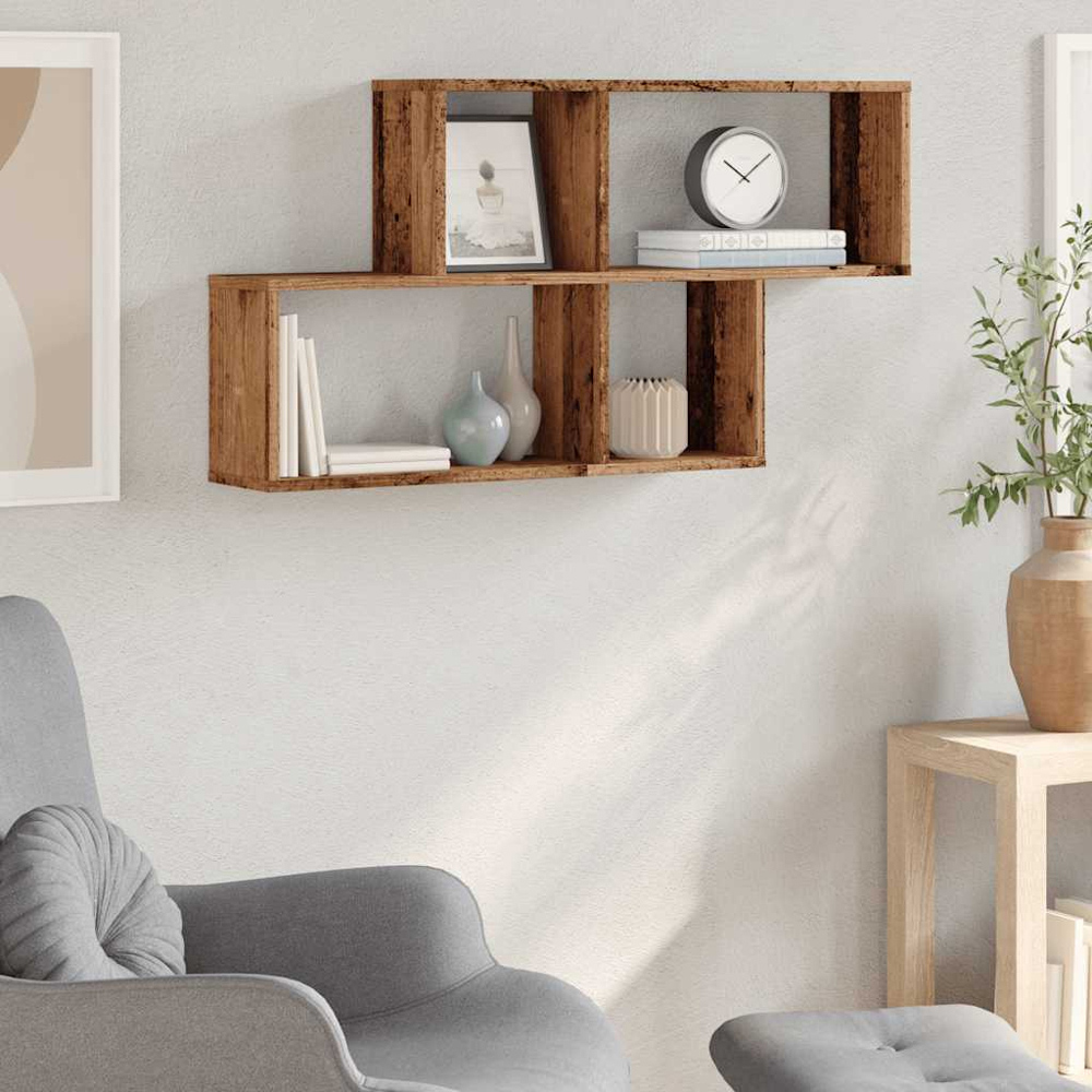 vidaXL 4 Open Compartment Old Wood Wall Shelf Image 2