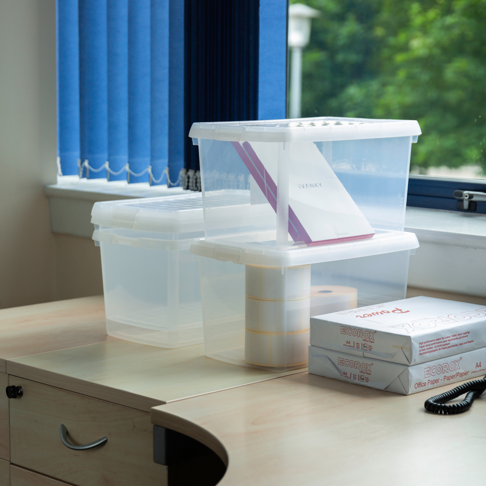 Wham Clip 14L Clear Rectangular Storage Box with Lid 4 Pack Image 2