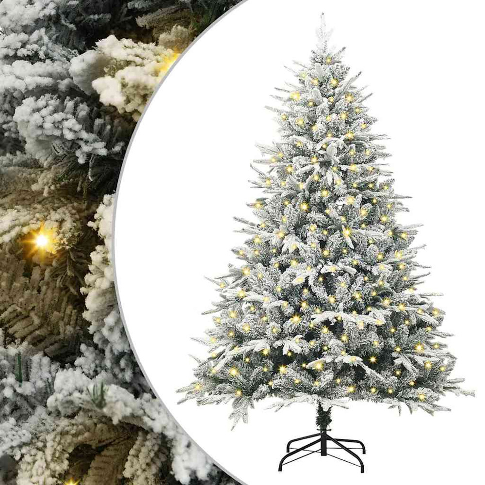 vidaXL 300 LED Pre-Lit Green Artificial Snow Flocked Christmas Tree 6ft Image 2