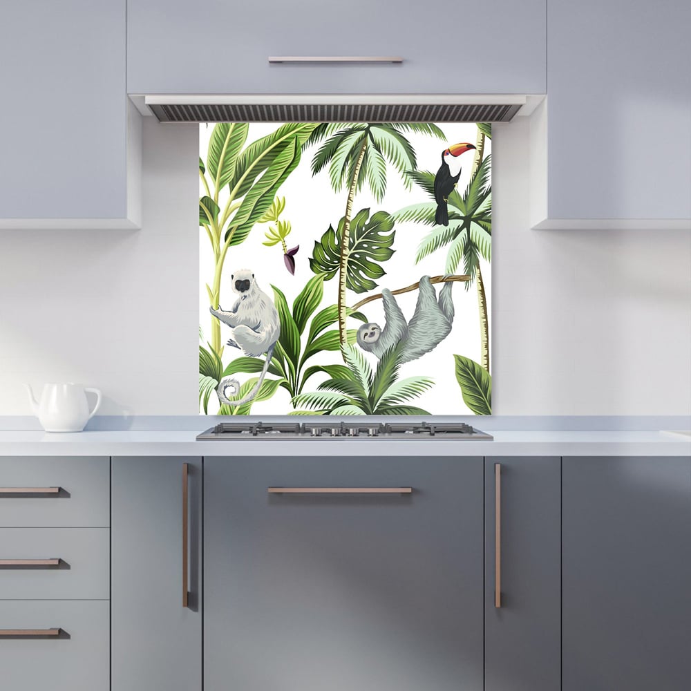 Warren Reed Designer Tropical Sloths Glass Kitchen Splashback 60 x 60cm Image 1