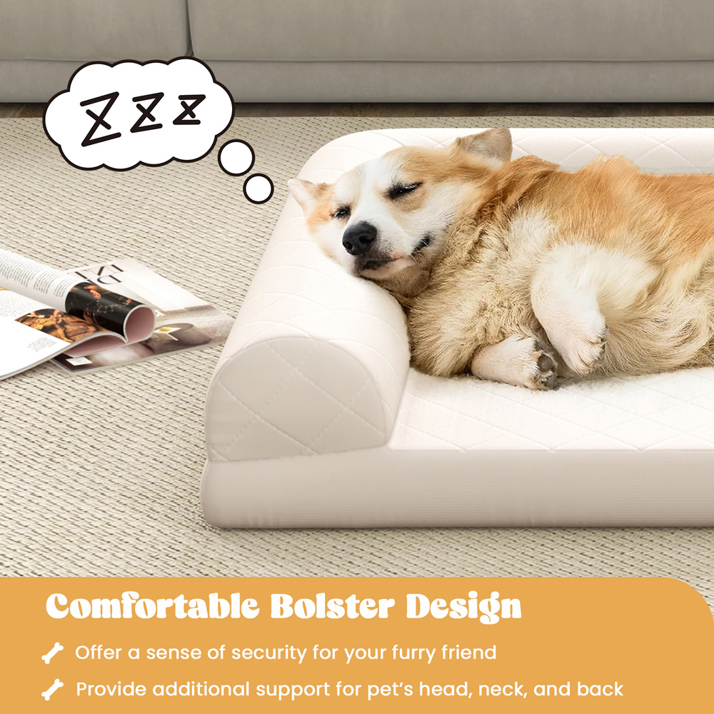 Costway Beige 3 Side Bolster Egg Foam Orthopaedic Dog Bed Image 8