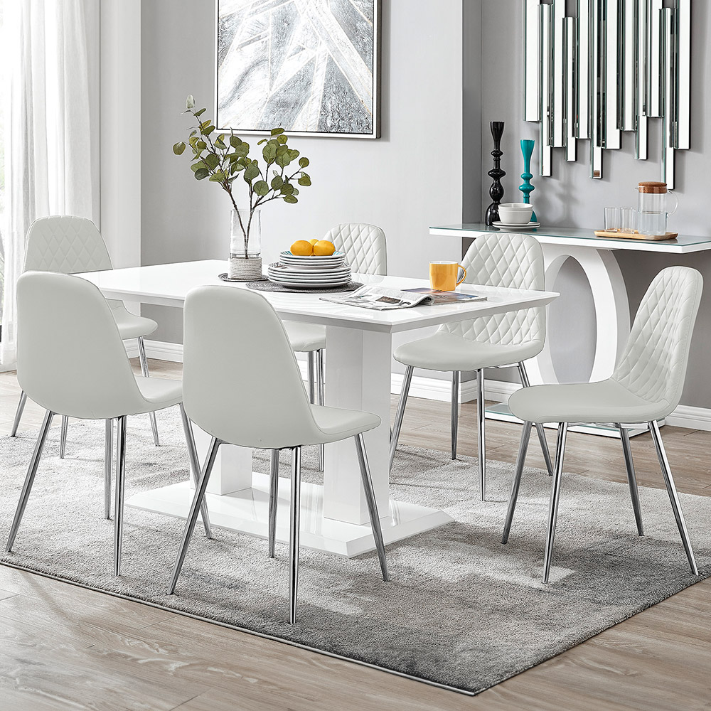 Furniturebox Molini Solara 6 Seater Dining Set White High Gloss and White Image 1