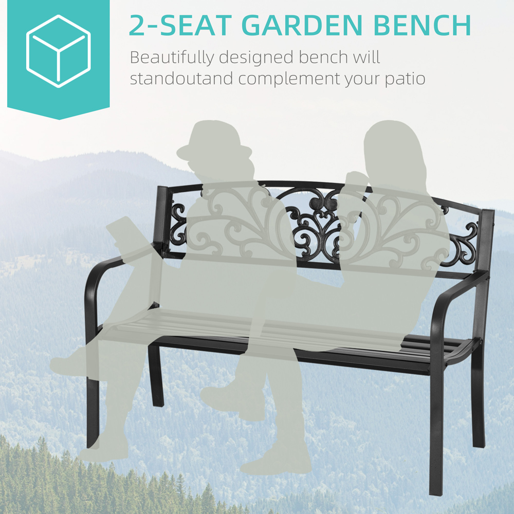 Outsunny 2 Seater Black Metal Garden Bench Image 5