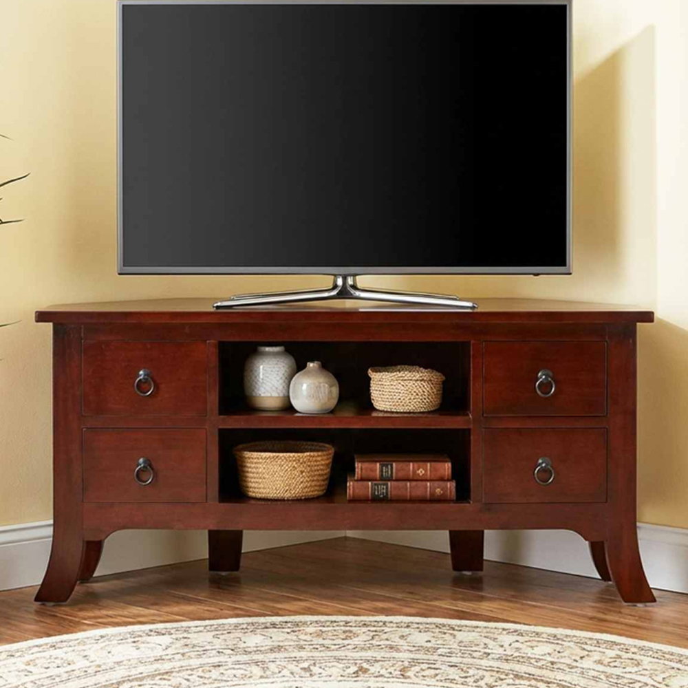 vidaXL 4 Drawer 2 Shelf Brown Solid Mahogany Wood TV Cabinet Image 1