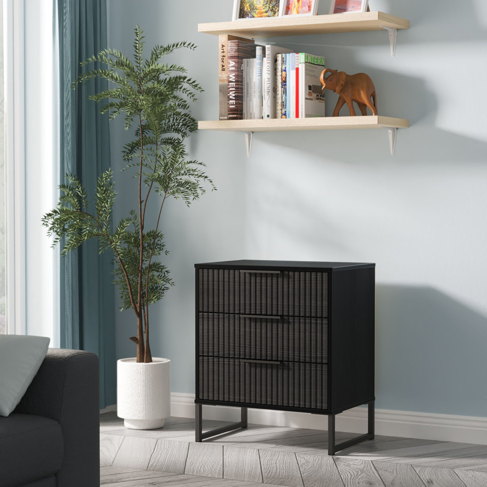 Crowndale Fluted 3 Drawer Black Ash Midi Chest of Drawers Ready Assembled Image 7