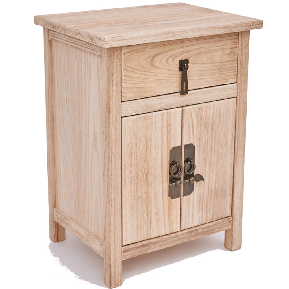 Portofino 2 Door Single Drawer Light Wood Bedside Table with Drop Handle Image 4