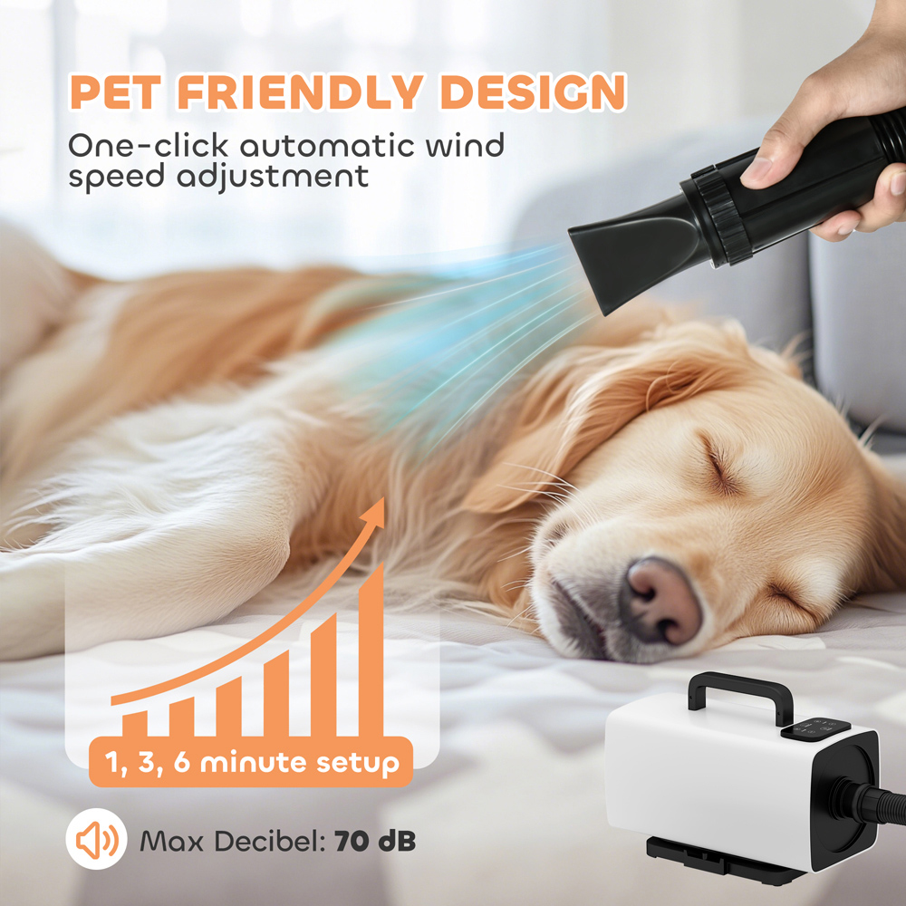 PawHut White 3 Nozzle Dog Hair Dryer with Auto Adjustable Temperature and Airflow 2200W Image 5