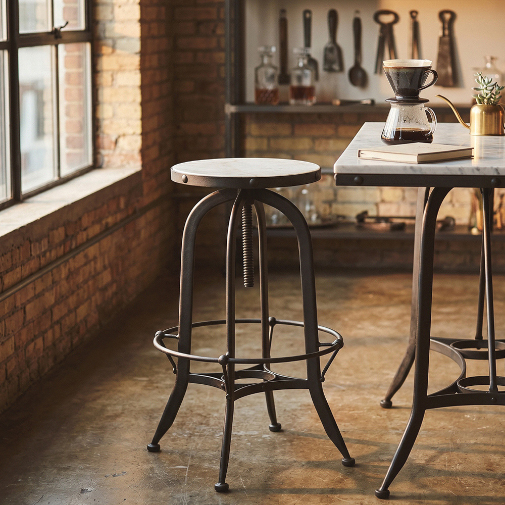 Premier Housewares Vasco Black and White Finish Industrial-Style Bar Stool Image 3