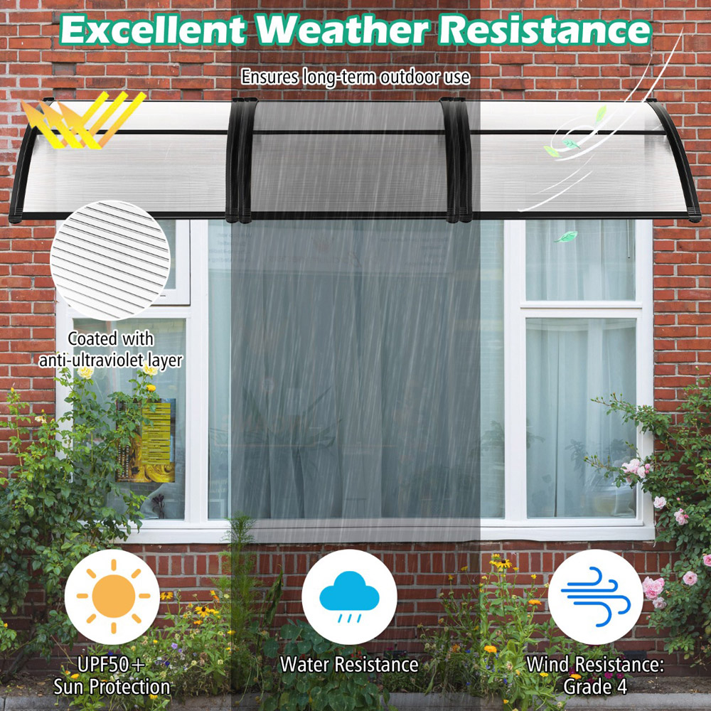 Costway Grey Outdoor Door Awning Canopy 1.22m Image 6