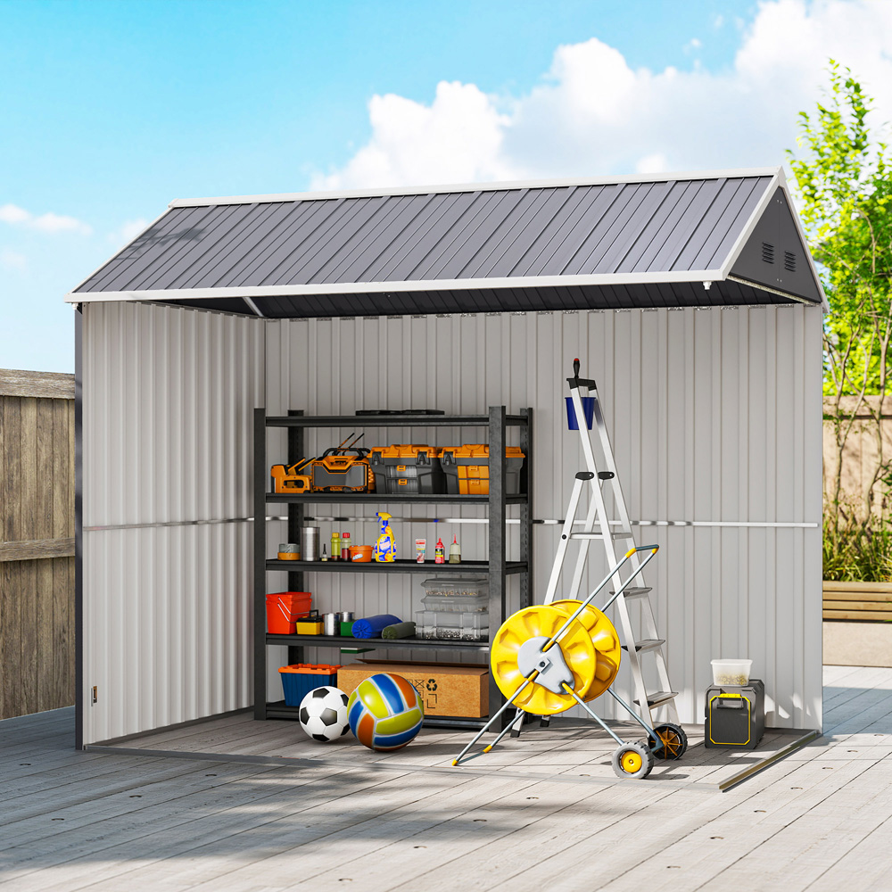Outsunny 8.5 x 5.6ft Grey Metal Apex Garden Shed Image 3