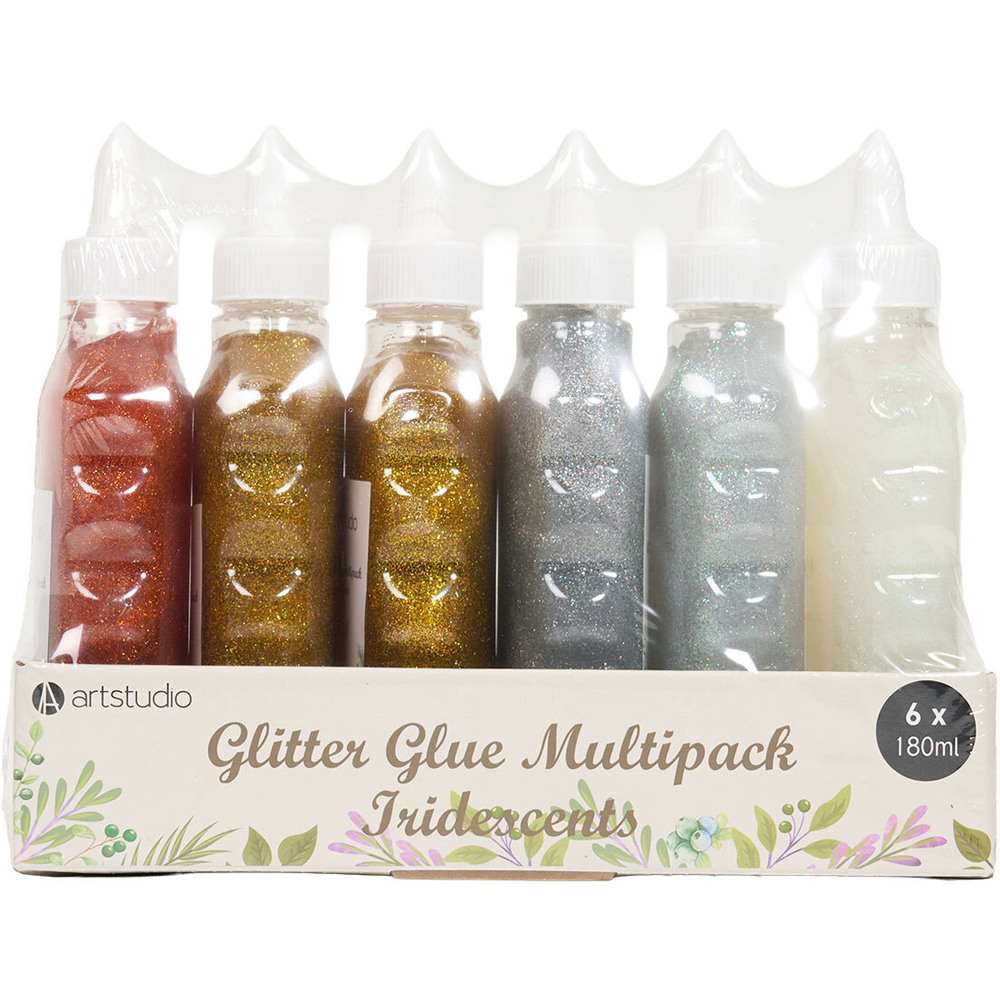 Pack of 6 Multicolour Glitter Glues Iridescents Image 3