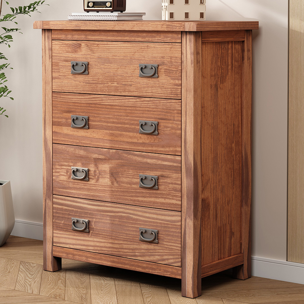 Cabinet Bits Padua 4 Drawer Light Brown Brass Drop Handle Chest of Drawers Image 1