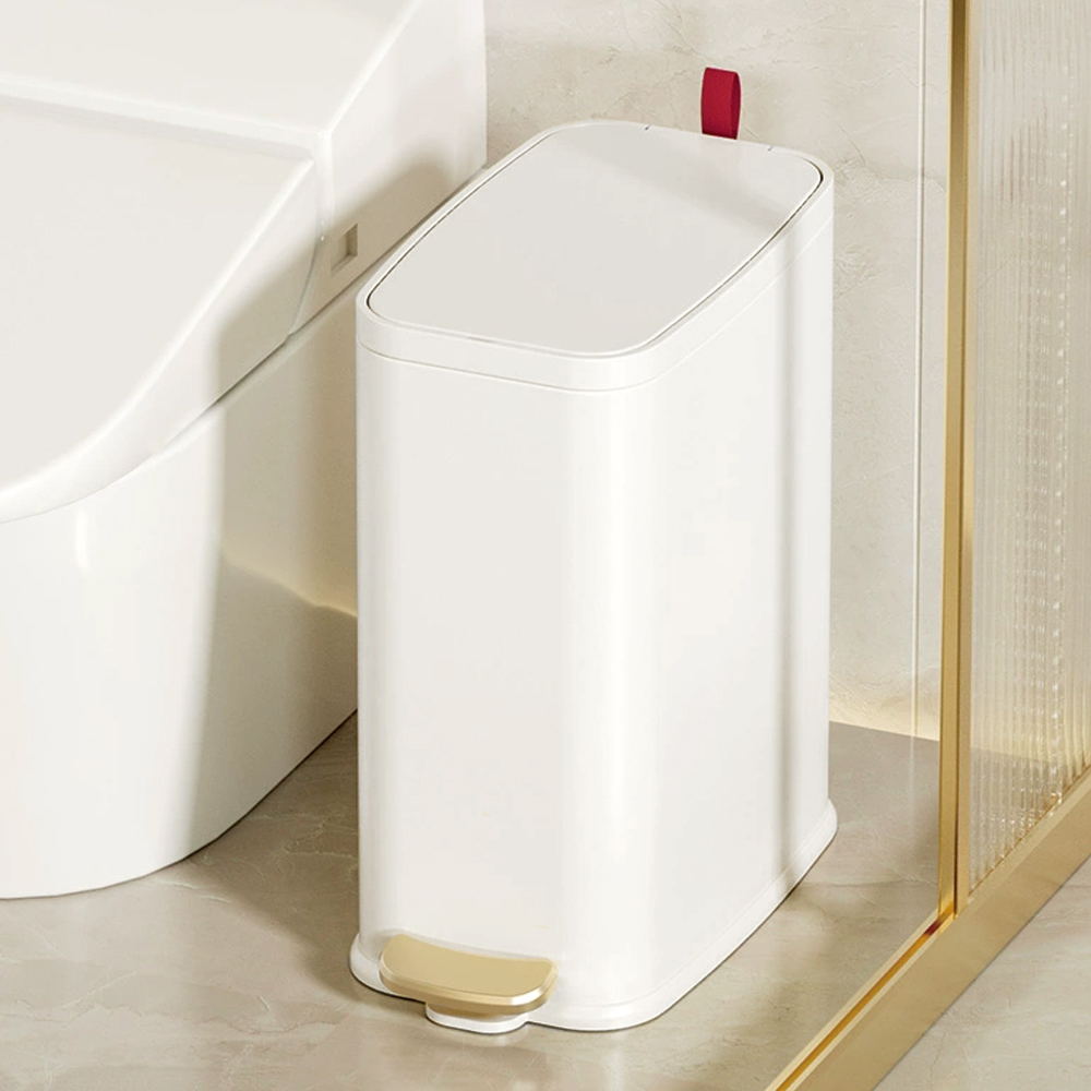 Living and Home Creamy White Slim Rubbish Bin with Soft Close Lid 5L Image 2