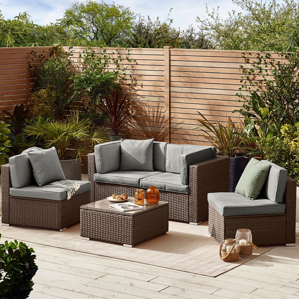 Furniturebox Windermere 4 Seater Brown Rattan Sofa Lounge Set Image 1