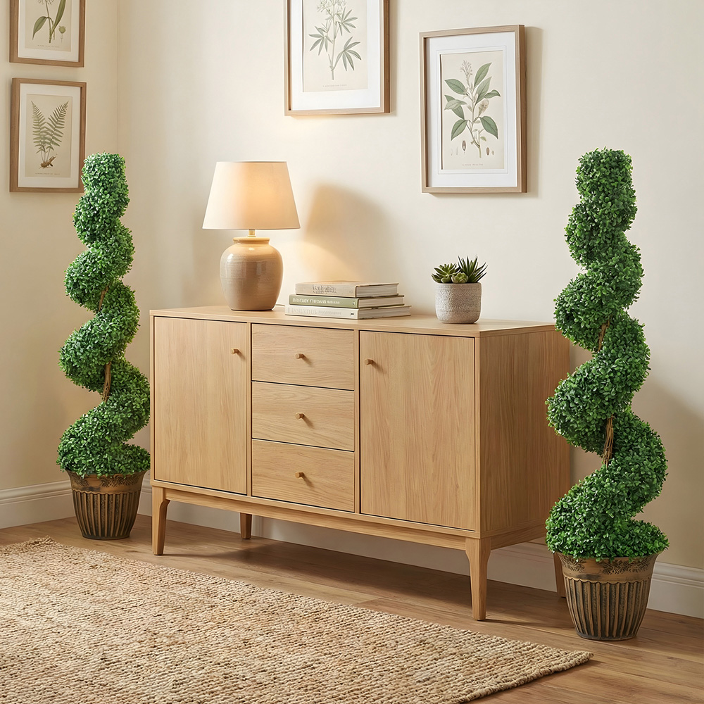 HOMCOM Potted Artificial Topiary Spiral Boxwood Trees Set of 2 Image 4