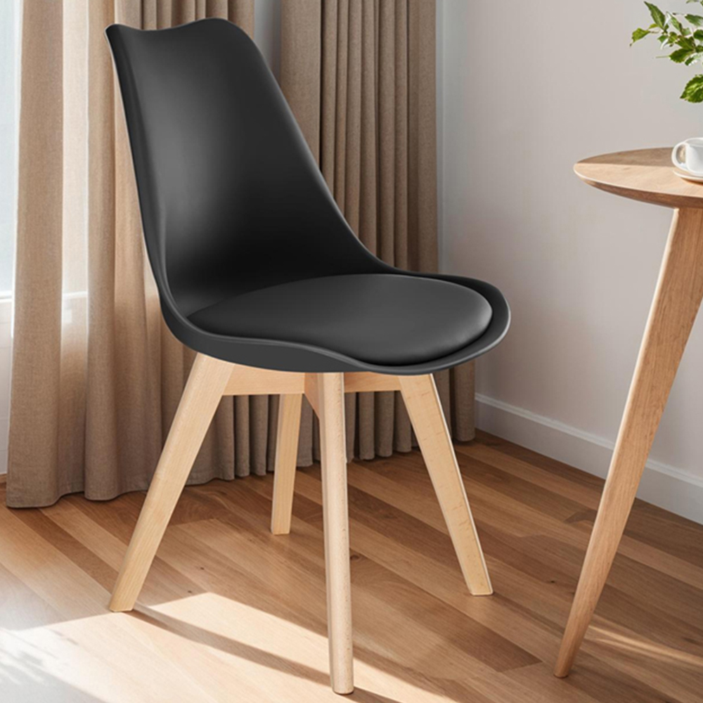 tectake Frederikke Set of 2 Black Ergonomic Dining Chair Image 1