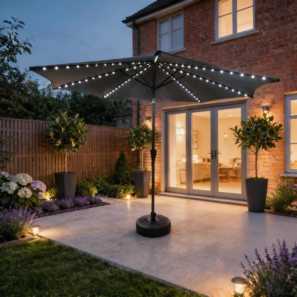 Home Source Soletta Grey Solar LED Crank and Tilt Parasol 3m Image 2
