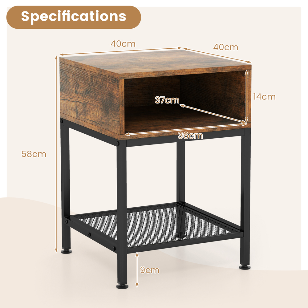 Costway 2 Shelf Brown Mesh Square Side Table Image 9