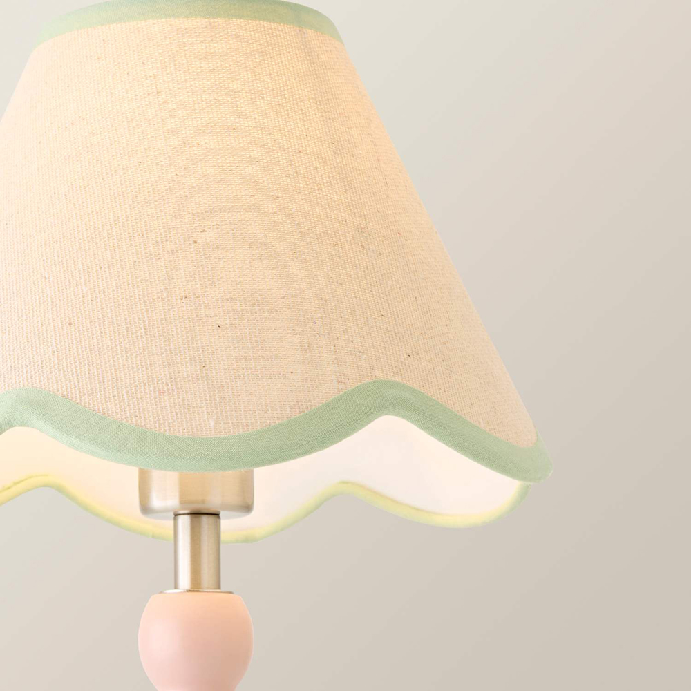 ValueLights Bobble Green Scallop Shade Pink Wooden LED Table Lamp Image 3