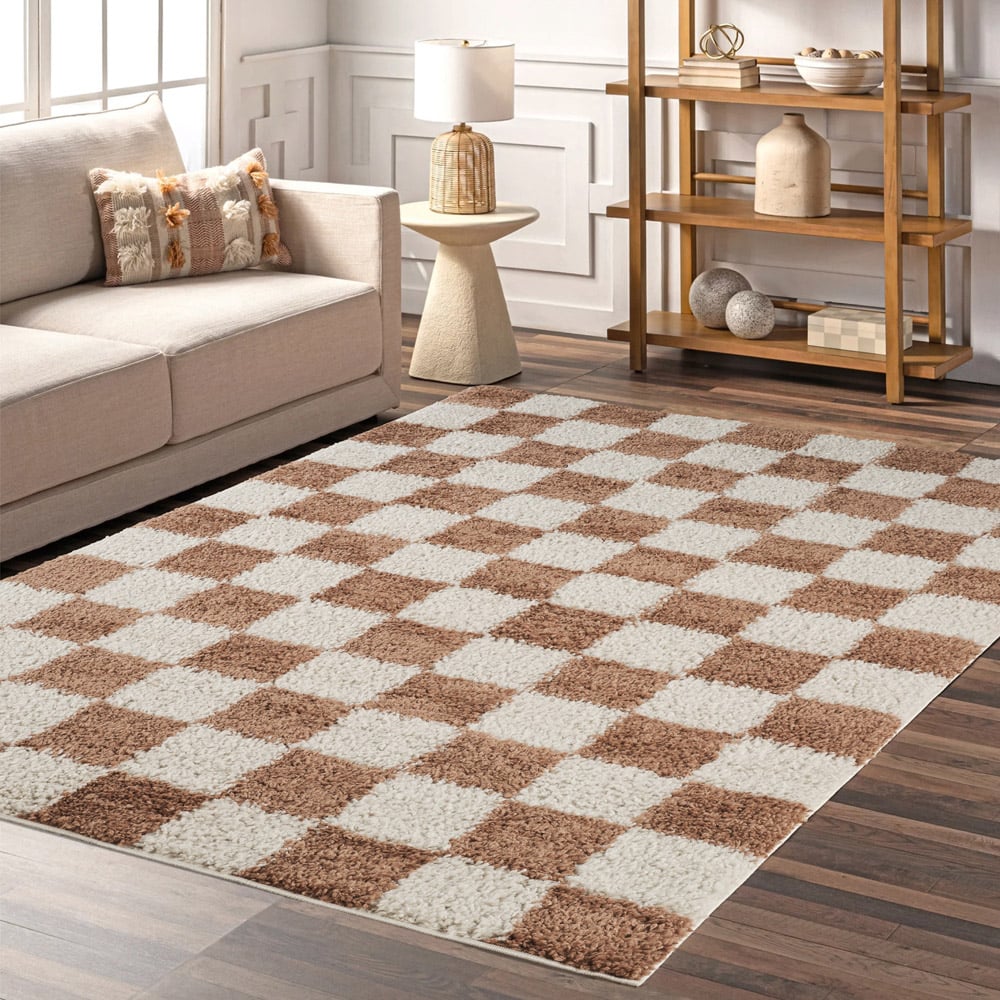 Desire Rugs Chester Terracotta Shaggy Checkered Rug 60 x 220cm Image 7