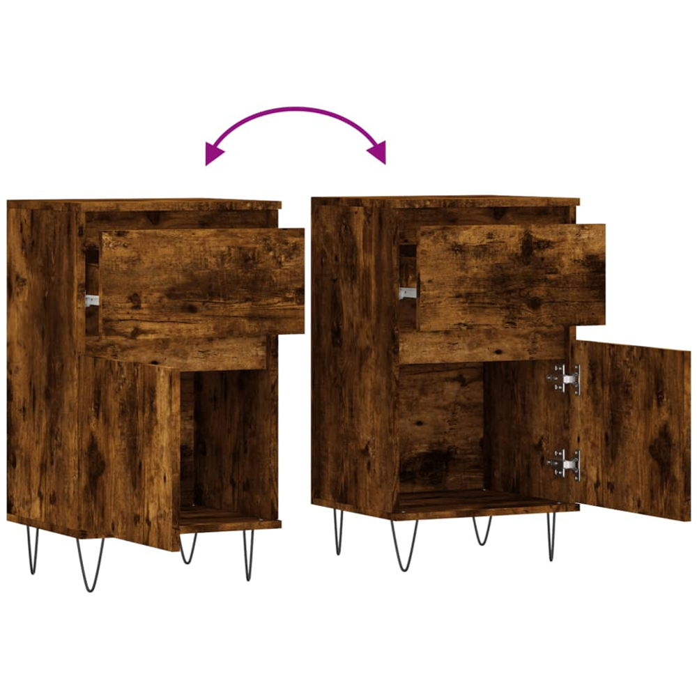 vidaXL Single Door Single Drawer Smoked Oak Sideboard Set of 2 Image 9