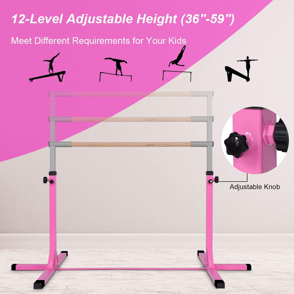 Costway Pink Kids Adjustable Gymnastics Training Bar Image 4