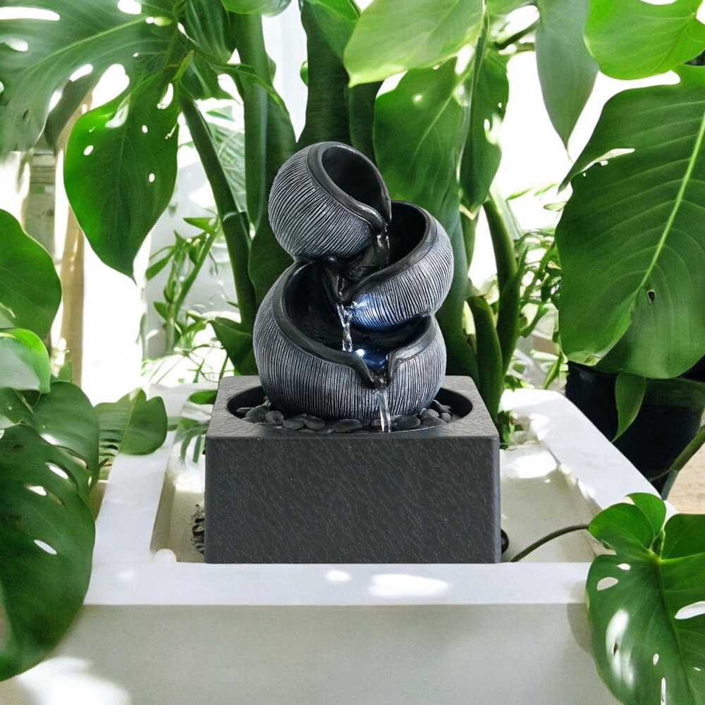 Acacia Home Black 3 Bowls Tabletop Fountain Image 2