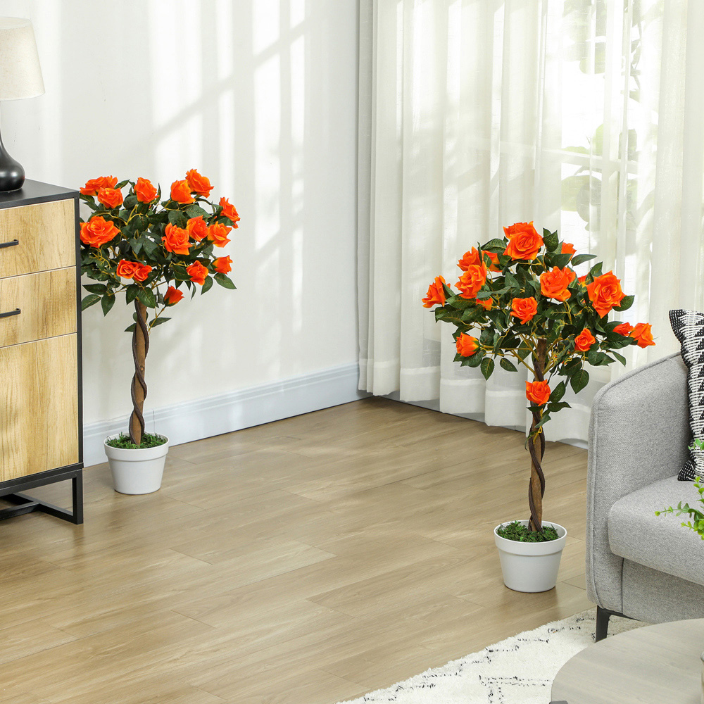 Portland Orange Rose Artificial Tree in Pot 90cm 2 Pack Image 2