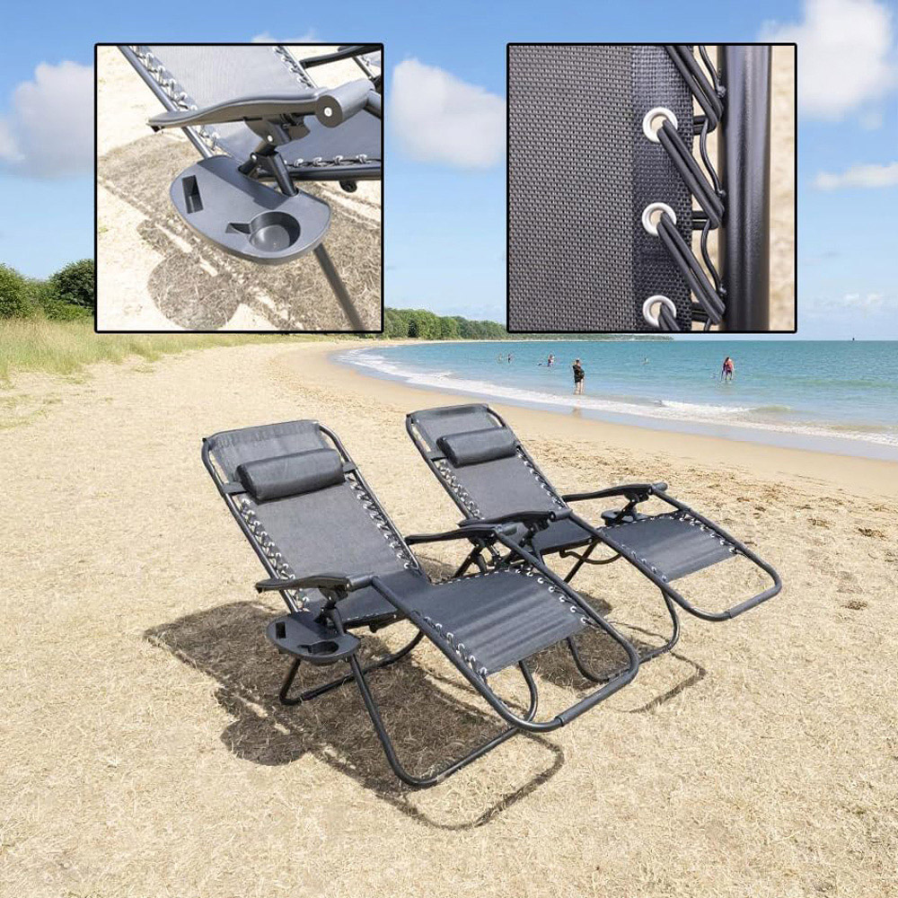 Shatchi Heavy Duty Textoline Outdoor Foldable Reclining Gravity Chair Image 3